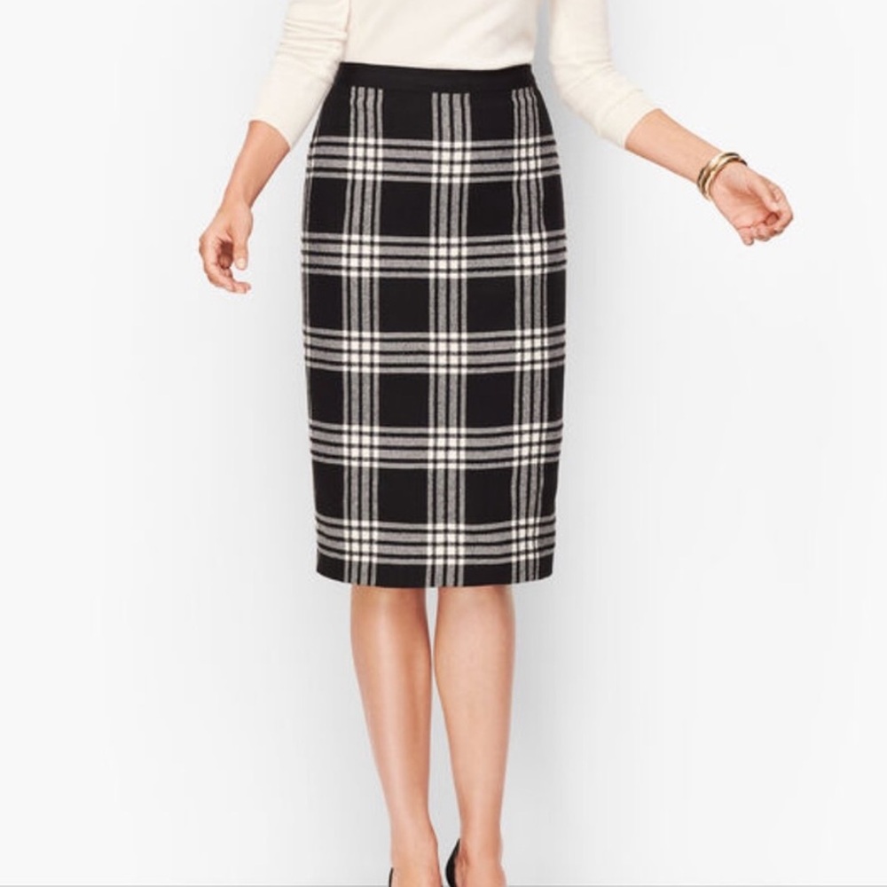 Talbots Black & White Plaid Sparkling Wool Blend Pencil Skirt